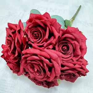 Ramos de Rosas Artificiales Púrpuras de 10 cm de Diámetro de Cabeza de Flor y 40 cm de Altura, 7 Cabezas, Arreglos de Rosas Realistas, Rosas de Seda con Forma de Cuerno Grande - Product Image 2