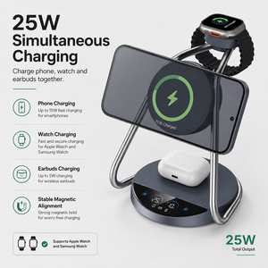 Support de chargeur sans fil magnétique 3-en-1 QI2.2 25W avec lumière de nuit <span class=keywords><strong>TEC</strong></span> rafraîchissante pour téléphone, Apple Watch, Samsung Watch et écouteurs - Product Image 2