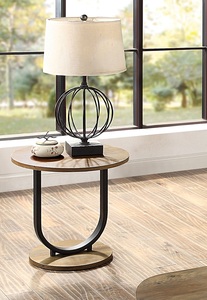 Modern 3-Piece Coffee Table Set with <b>U</b>-Shape Base Oak Wood Top Sand Black Finish-Includes 1 Coffee Table & 2 End Tables - Product Image 4