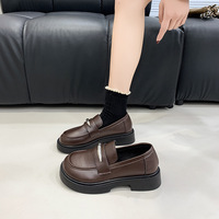 Mocassins rehaussants de style français à semelle épaisse en PU, à enfiler, bout rond, légers, couleur unie, toutes saisons