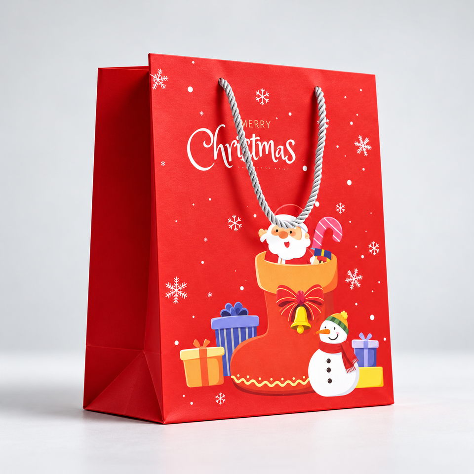 Christmas Party Gift Bags Custom Paper Shopping Bags Santa Snowman ...