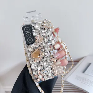 bling diamond crystal strap phone case for iphone 15 storage case jewelry rhinestone 14 plus 13 pro max crossbody phone case bag