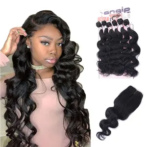 6 Bundles 18inch Animal Mix Synthetic Fiber Body Wave Bundles with Closure For Hair Extension