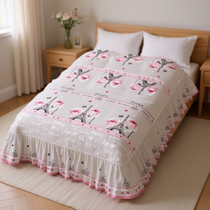 Couvre-lit Paris Juliette avec motif Tour Eiffel, en polyester, à volants, pour mariage, style classique, 2 oreillers inclus - Product Image 2