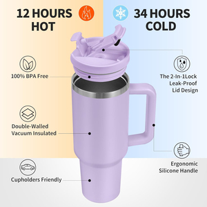 New Design 40oz Hot Selling Insulated Stainless Steel Tumblers with Handle Straw 2 in 1 Lid - Product Image 2