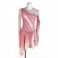 Robe de danse patinage dégradé rose, maille nude, manches longues, strass et sequins pour enfants et adultes, compétition et performance