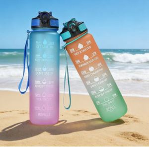 Bouteille d'eau sport givrée de 1000 ml grande capacité en plastique avec logo personnalisé – Gourde de motivation pour le sport - Product Image 3