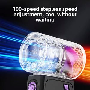 พัดลมมือถือขนาดพกพา, เทอร์โบ 19K RPM, ปรับความเร็วได้ 100 ระดับ, ชาร์จใหม่ได้ 3600 มิลลิแอมป์, จอแสดงผลอัจฉริยะ, พัดลมระบายความร้อนแบบพกพาขนาดเล็ก - Product Image 3