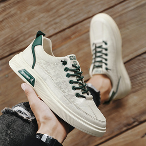 Zapatillas Deportivas Transpirables de Primavera para Hombre, Zapatillas Deportivas Blancas de Caña Baja, Zapatos Casuales para Caminar con Parte Superior de PU y Plantilla Cómoda - Product Image 4