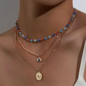 Thời Trang Thổ Nhĩ Kỳ Evil Eyes Multilayer Necklaces Đối Với Phụ Nữ Bohemian Vintage Devil Pendant Necklaces Choker Hạt Đảng Jewelry New