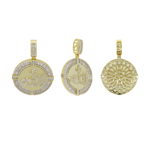 Collana con Ciondolo Allah Rotondo Placcato Argento con Zirconi, Gioiello Hip Hop da Uomo - Product Image 4