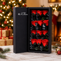 HFlora Roses en soie préservées de luxe, longues branches, boîte cadeau pour la Saint-Valentin, la fête des mères, la remise des diplômes - Longue durée, 3-5 ans