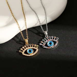 Collar de Moda Chapado en Oro de 14K con Ojo de Demonio de Esmalte Azul, Collar Vintage con Colgante de Ojo Turco de Acero Inoxidable con Diamantes de Imitación - Product Image 4