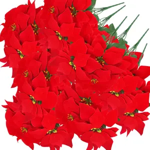 Горячая Распродажа, красные искусственные Пуансетии, букет цветов, украшение с стволом, искусственные рождественские цветы для праздничного декора
