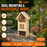 Maison à abeilles rustique en bois avec tubes en bambou, hôtel à insectes en bois de pin naturel pour décoration de jardin suspendue en extérieur