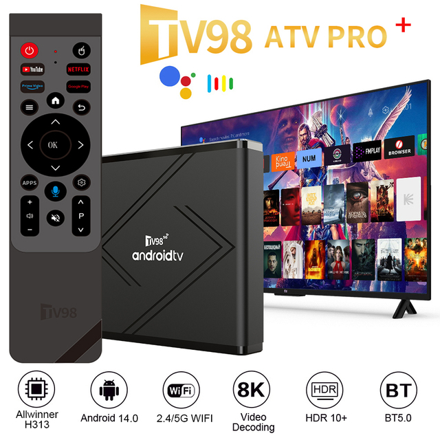 2026 Tv98 ATV Pro +8K Quad-Core 2GB/16GB Android 12 Set Top Box with 802.11n 2.4G/5GHz WiFi European Edition