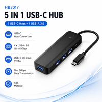 Hub USB C 5 en 1 HB3017, Type C vers 4 ports USB 3.0, adaptateur de charge PD, séparateur de données haute vitesse 5 Gbps pour ordinateur portable