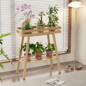 Bamboohomie support de plante en bambou intérieur 2 niveaux plante <span class=keywords><strong>Table</strong></span> pour fenêtre intérieure grande plante banc étagère porte-Pot de fleur - Product Image 5