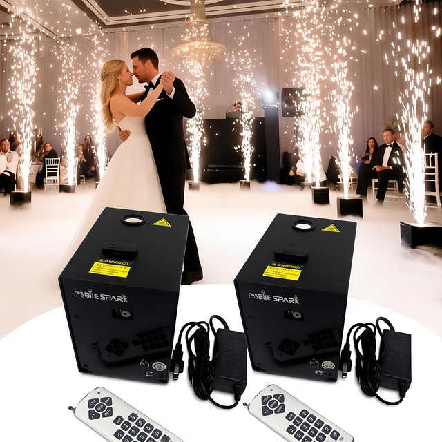BeyondFire Mini Stage Spark Cold Fireworks Machine Metal Wireless Remote Control Rechargeable Battery 2 PCS with Box