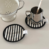Taille personnalisée logo bureau forme ronde rayé éponge serviette tissu thé café tasse tasse sous-verre coussin tapis