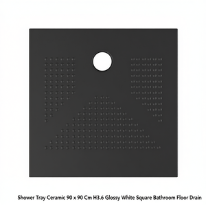 Receveur de douche en céramique 90 x 90 cm H3.6 blanc brillant carré avec drain de sol pour salle de bain - Product Image 2