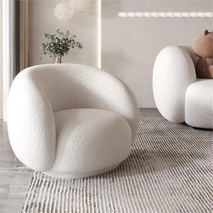 Sofá <span class=keywords><strong>Perezoso</strong></span> de Lana de Cordero, Silla de Tela Bouclé Blanca Crema, Silla de Acento para Salón de Lana de Cordero, Sofá Individual - Product Image 1