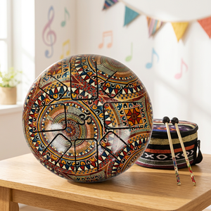 Tambour à langue rond en acier coloré avec sac de transport et maillets, motif ethnique, Feng Shui, vaisselle métallique - Product Image 2