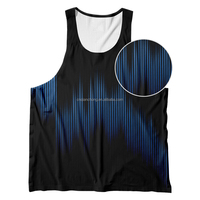 Débardeur de course en maille perforée à imprimé lignes ondulées, séchage rapide, respirant, bleu clair, pour hommes, gilet de marathon, sublimation personnalisée OEM