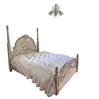 Lit double vintage de style français avec colonnes romaines sculptées, cadre en bois massif, couleur personnalisable, taille standard