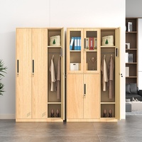 Armoire de rangement métallique 4 portes à verrouillage par pousser-tirer, motif bois, pour sacs de sport, vestiaire personnel, dortoir et salle de sport