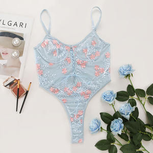 Intimo Sexy con lacci e cuciture in corda con ricamo a V completo <span class=keywords><strong>blu</strong></span> fiore seducente da <span class=keywords><strong>donna</strong></span> Lingerie con orsacchiotto - Product Image 6