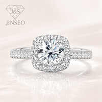 Bague de fiançailles et de mariage JINSEO en argent S925 plaqué platine avec moissanite taille coussin et halo, personnalisable avec logo