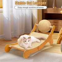 Chaise de plage miniature 3-en-1 pour chats en bois à prix abordable, avec griffoir et hamac