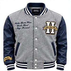 Chaqueta Varsity de PU para Hombre, Estilo Preppy, con Logotipo Bordado y Parches, Cuello Camisero, Corte Regular, para Otoño - Product Image 1