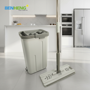 ไม้ถูพื้นแบบแบน หัวฟองน้ำหมุนได้ 360 องศา แบบสองด้าน พร้อมถังปั่นแห้งและล้างเองได้ - Product Image 1