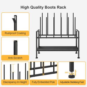 Étagère pour chaussures hautes et baskets, à 3 niveaux, en métal noir, à usage multiple, moderne et durable, avec grand espace de rangement - Product Image 3