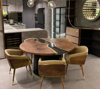Table en résine époxy avec chaises de salle à manger, ensemble de meubles de salle à manger, table de salle à manger de 6 pieds de long, 8 places, et chaises en cuir