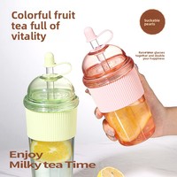 Nouvelle tasse à paille en plastique de 540 ml avec poignée, réutilisable, écologique, anti-fuite, sans BPA, étanche, multicolore, portable, pour le lait