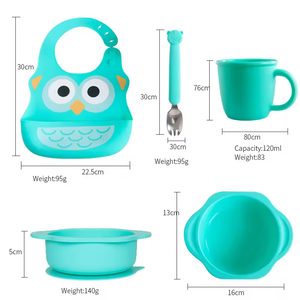 Ever Soul certifié <span class=keywords><strong>BAP</strong></span> gratuit de qualité alimentaire ensemble d'alimentation pour bébé style hibou dessin animé conception bavoir tasse bol assiette ensemble - Product Image 3