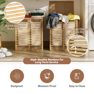 Cesto Portabiancheria in Bambù CF Wholesale con 2 Scomparti, Manici Rimovibili, Fodere Lavabili in <span class=keywords><strong>Lavatrice</strong></span>, Coperchio a Cerniera e Organizzatore per la Separazione dei Vestiti - Product Image 6