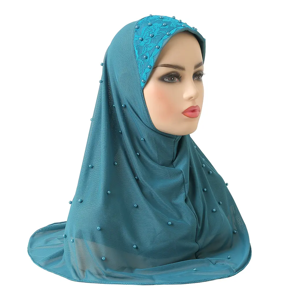 Dubai Muslim Scarf Arabian Ethnic Style Women Hijab Double Mesh Turban Fashion Hat Premium Jersey Chiffon Beads Hijabs
