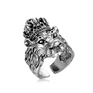 Joias Punk, Anéis Abertos Chunky Vintage em Prata com Cabeça de Leão, Cabeça de Lobo, Cabeça de Tigre, Cabeça de Touro, Cabeça de Caveira, Presentes para Homens - Product Image 4