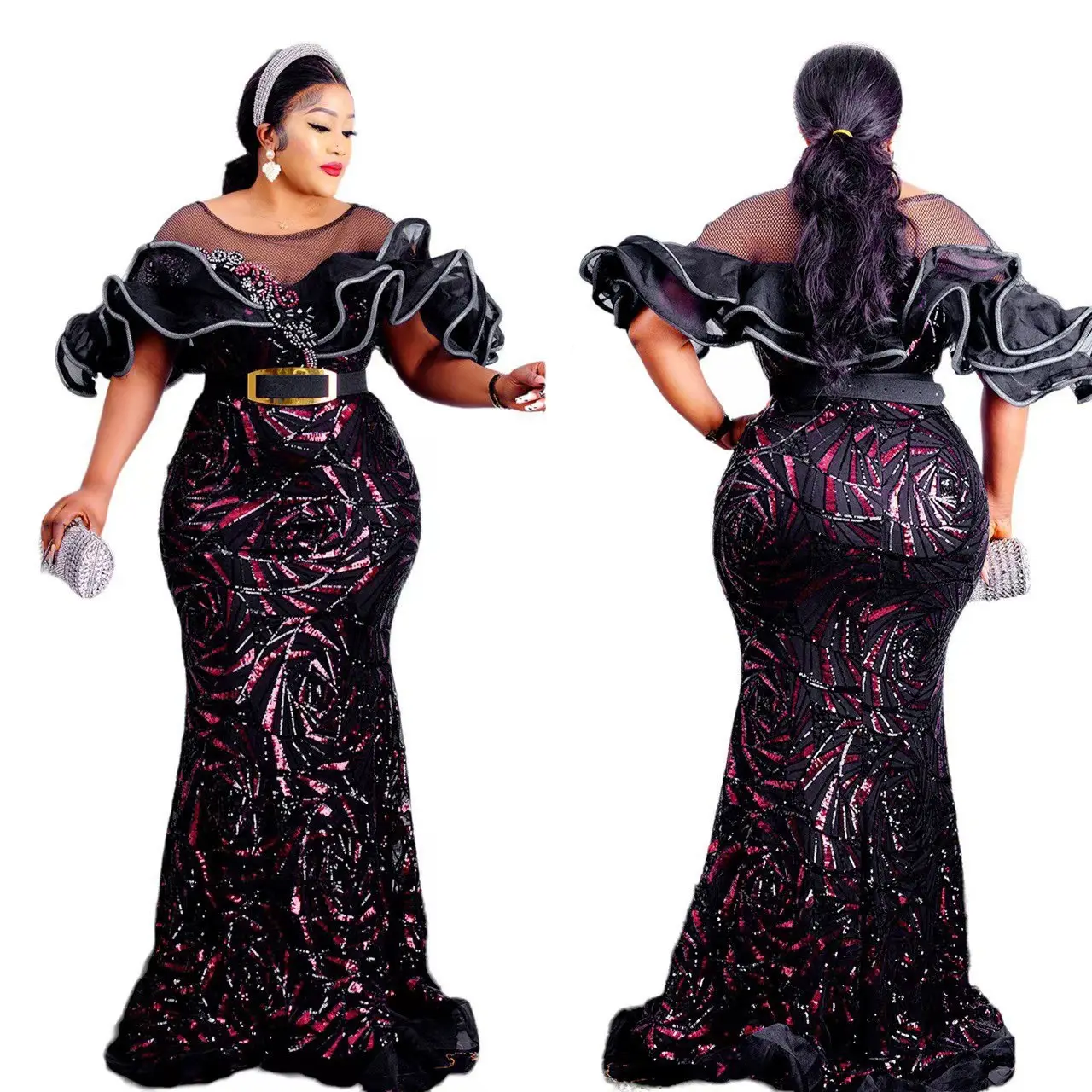 2022 Новые африканские женские платья с блестками, сексуальное официальное свадебное вечернее платье-русалка, элегантное облегающее платье с высокой талией для выпускного вечера