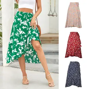 YingTang Mulheres Boho Floral Cintura Alta Dividir A Linha maxi Saia