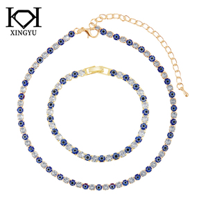 Set Perhiasan Wanita mata biru kalung tangan Fatima Turki ribu mata manik gelang zirkon batu utama Turki - Product Image 1