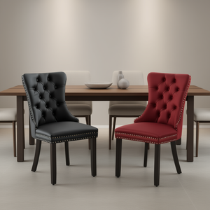 Chaise de salle à manger rembourrée en velours PU, collection Nikki de DB A&A Furniture, style moderne capitonné en bois massif - Product Image 2