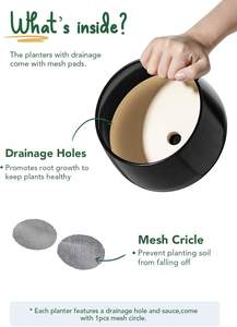 Ensemble de 3 pots de fleurs en céramique 4,1+5,1+6,5 pouces, écologiques, durables, légers, avec trou de drainage et soucoupe, pour une utilisation en intérieur/extérieur - Product Image 5