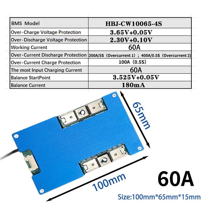HBJ 4s 12v 60a 80a bms for Lifepo4 Battery Pack with balance 180ma and Two temperature control Lead acid to lithium battery bms · image 3