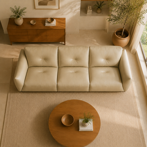 <span class=keywords><strong>Canapé</strong></span> <span class=keywords><strong>en</strong></span> <span class=keywords><strong>cuir</strong></span> <span class=keywords><strong>beige</strong></span> moderne avec dossier capitonné et accoudoirs incurvés pour salon - Product Image 4