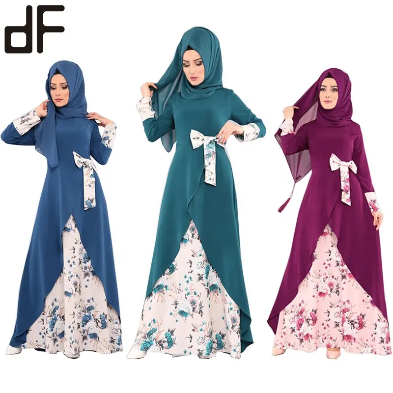 Nieuwe Stijl Bloem Ontwerp Moslim Jurk Maleisië Abaya Lange Mouwen Rijk Cocktail Elegante Avond Maxi Jurk Voor Moslim Vrouwen